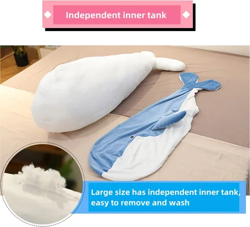 Miniatura 4 de Peluche de ballena azul, almohada gigante de 59 pulgadas con funda extraíble lavable, bonito juguete de ballena de peluche, regalo para niños, niñas