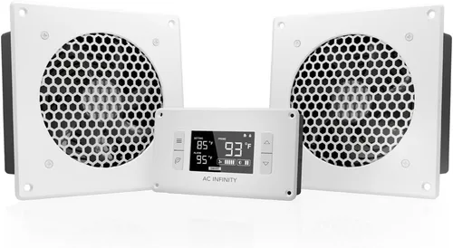 Miniatura 9 de AC Infinity AIRPLATE T8, sistema silencioso de refrigeración doble ventilador de 6" con control de termostato, para gabinetes AV de cine en casa