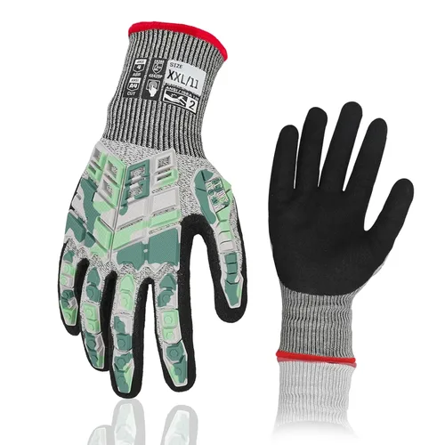 Miniatura 18 de 2 pares de guantes de trabajo de seguridad, guantes de impacto para hombres y mujeres, resistentes a los cortes, antideslizantes, de trabajo pesado