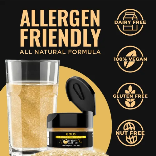 Miniatura 5 de Brew Glitter - Purpurina comestible para bebidas, cócteles, cerveza, adornar bebidas Certificado Kosher y Halal 100% comestible y de grado Dorado
