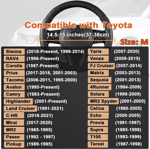 Miniatura 2 de Funda de volante GIANT PANDA para Toyota, funda de volante para auto Toyota Highlander Rav4 Corolla Camry - Negro sólido