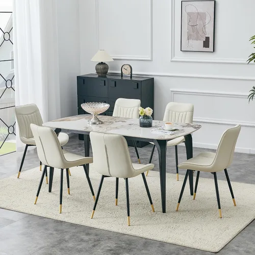 Miniatura 55 de Modern Dining Table Set for 4,50" Sintered Stone Table Set for 4,Marble Dining Table Set of 4 with Upholstered Chair,5 Piece Rectangular Dining Room