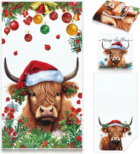 Miniatura 20 de Preboun Juego de 3 toallas de baño navideñas de gnomo, toallas de mano con árbol de Navidad, toallas de baño con copos de nieve de invierno, toallas