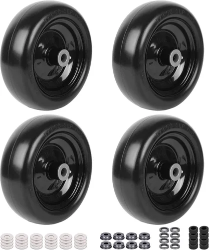 Paquete de 4 neumáticos para cortacésped de 9 x 3.50-4 pulgadas con buje centrado de 3.5 pulgadas, bujes de 3/4 pulgadas y conjuntos de ruedas,