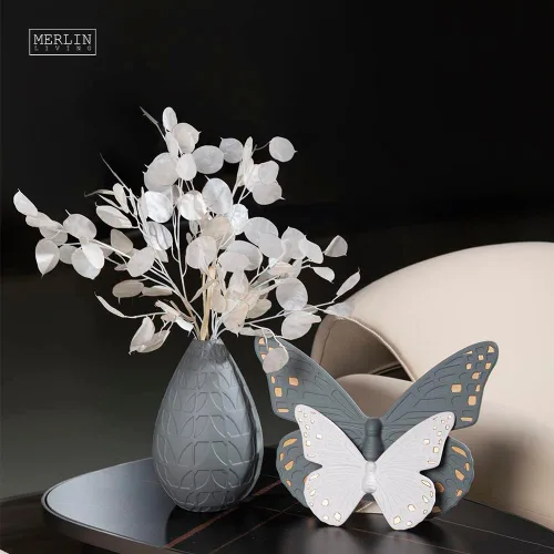 Miniatura 2 de Nuevo jarrón de cerámica de lujo moderno para decoración casera (gris hoja)