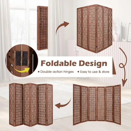 Miniatura 5 de Giantex Divisor de habitación de 6 paneles, separadores de habitación plegables con patrón de corte tallado y marco de madera maciza, totalmente