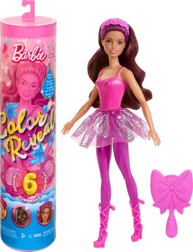 Barbie Muñeca y accesorios de revelación de color, serie bailarina, 6 sorpresas de desembalaje que incluyen cambio de color, inspirado en Balletcore