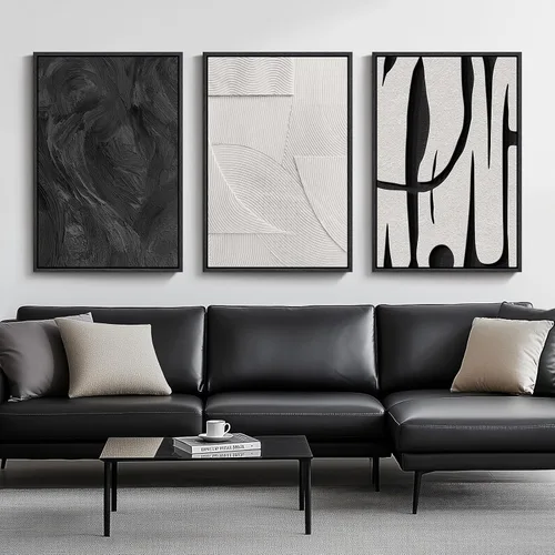 Miniatura 19 de Arte abstracto neutro en blanco y negro para sala de estar, 3 cuadros de impresiones en lienzo, para paredes, imágenes geométricas minimalistas