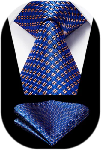 Miniatura 163 de HISDERN Conjunto de corbata a cuadros a cuadros pañuelo tejido clásico formal para hombre corbata y bolsillo cuadrado