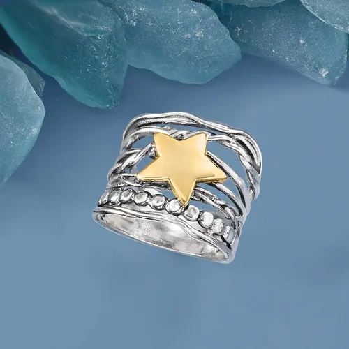 Miniatura 5 de Ross-Simons Anillo multifila de plata de ley y oro amarillo de 14 quilates