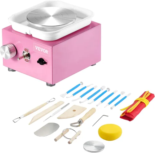 Miniatura 10 de VEVOR Rueda Mini de Cerámica para Niños y Principiantes, Kit Completo de Cerámica con 2 Platos Giratórios de 6.6cm/10cm y 17 Herramientas Azul