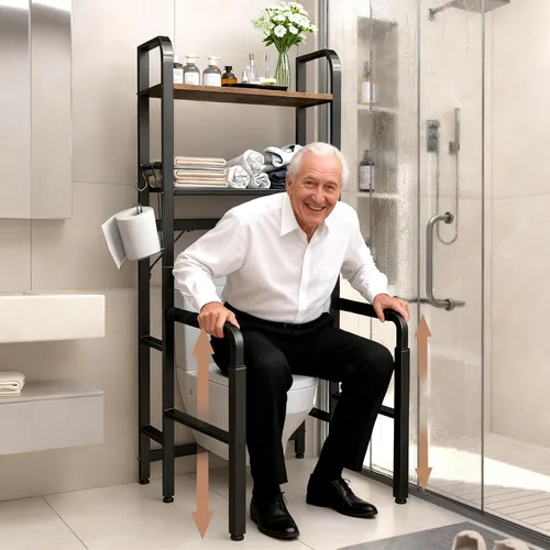 Riel de seguridad para inodoro con almacenamiento, asas de inodoro ajustables para ancianos y personas mayores, accesorios de baño para