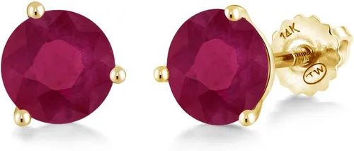 Miniatura 127 de Gem Stone King Aretes de Martini de oro amarillo de 14 quilates Aretes de tuerca de 3 puntas para mujeres y hombres Redondos de 0.236 pulgadas