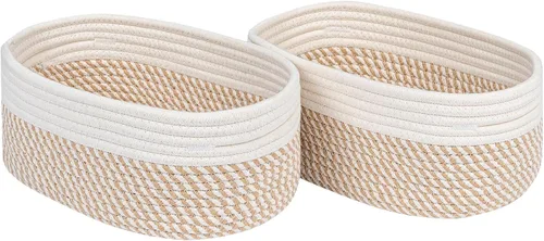 Miniatura 9 de CubesLand Cesta rectangular de organización/almacenamiento, cestas tejidas de cuerda de algodón natural para organizar, cesta pequeña para niños
