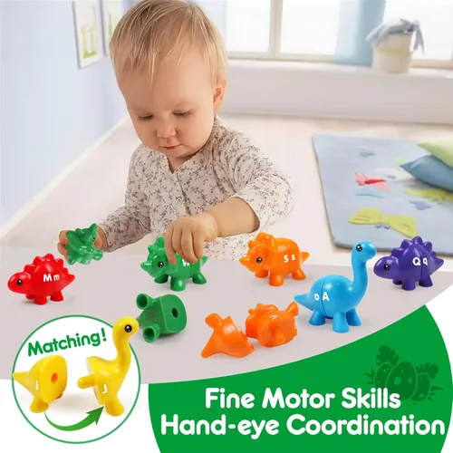 Miniatura 3 de USATDD - Juego de dinosaurios de emparejamiento de letras, juego de dinosaurios de doble cara de letras ABC, juguete de motricidad fina