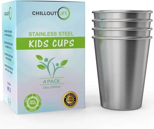 Miniatura 11 de CHILLOUT LIFE Vasos de acero inoxidable para niños de 8 onzas, vasos de acero inoxidable para niños pequeños para actividades en el hogar y al aire