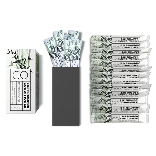 GO Essentials Juego de 800 champú y acondicionador de tamaño de viaje, 2 en 1, champú y acondicionador de viaje de un solo uso (sin sulfato) -