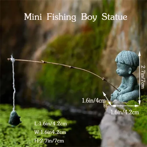 Miniatura 6 de livelyfish Little Fisherman Figurines Sandstone Chinese Miniatura Fisherman Statua Ornamento para pecera, micro paisaje, bonsái, decoración