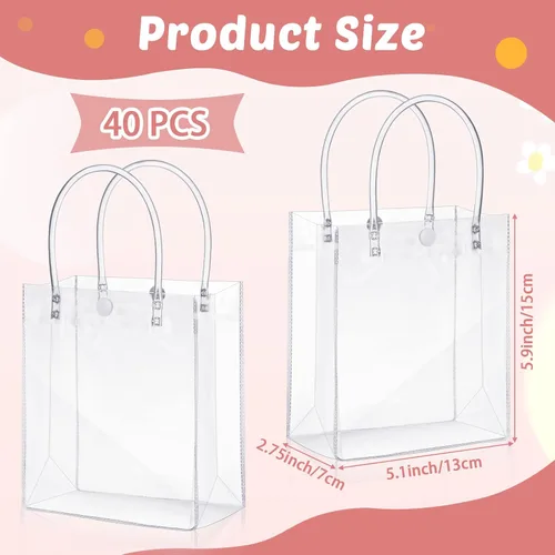 Miniatura 2 de LEIFIDE 40 bolsas de regalo transparentes con asas, de 5.9 x 5.1 x 2.76 pulgadas, de plástico de PVC, reutilizables, bolsas a granel para compras
