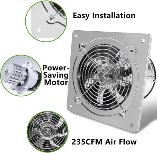 Miniatura 7 de Ventilador de escape de 6 pulgadas con controlador de velocidad, ventilador de escape de cocina de 235 CFM con amortiguador, ventilador de Plata