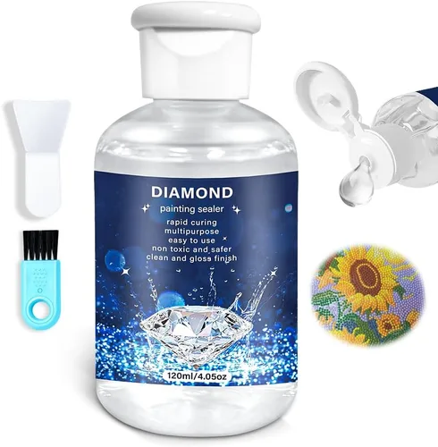 Sellador de pintura de diamante de 4.1 fl oz, pegamento de diamante con pincel, kits de pintura de diamante de 4 onzas para adultos, accesorios de