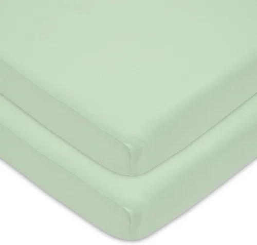 Miniatura 18 de TL Care Paquete de 2 sábanas bajeras ajustables 100% algodón natural de 39 x 27 pulgadas, suaves y transpirables para patio de juegos y colchón