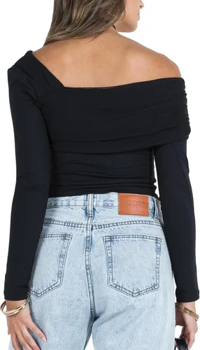 Miniatura 4 de Women Y2k One Off Shoulder Crop Tops Sexy Long Sleeve Ruched Slim Fit T Shirts Fitted Going Out Cropped Basic Tees