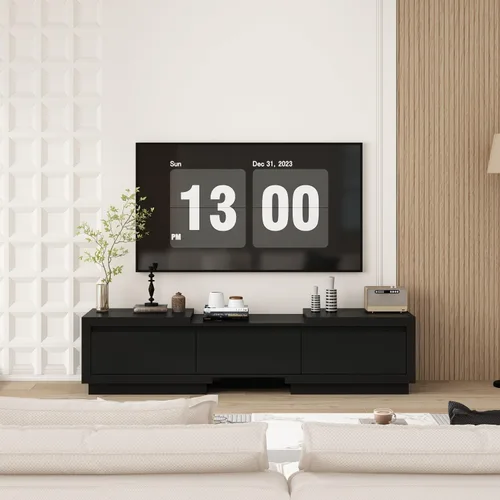 Miniatura 2 de Mesa Consola de TV Extensible Moderna Gabinete de TV con Cajones, Mesa Consola de Almacenamiento de Medios Contemporánea para Sala de Estar Negro