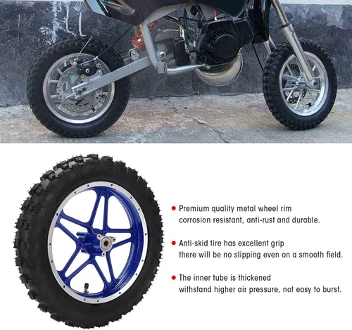 Miniatura 5 de Conjunto de rueda trasera, rueda trasera de 2.5 a 10 pulgadas, repuesto antideslizante para mini moto de cross de 2 tiempos (azul)