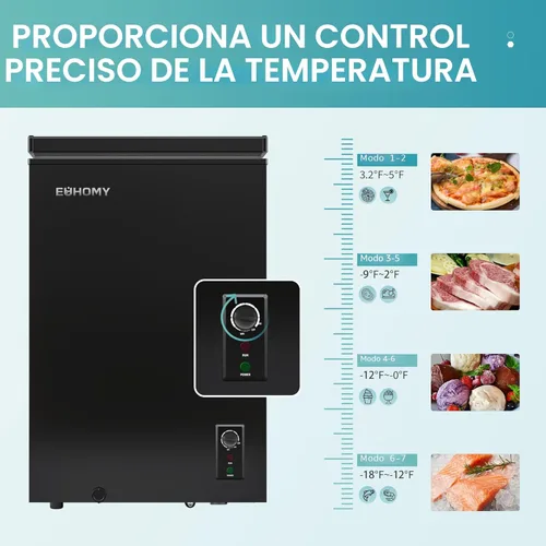 Miniatura 3 de EUHOMY - Congelador de 3.5 pies cúbicos con ruedas, congelador pequeño y profundo ajustable con 7 termostatos, congelador mini silencioso
