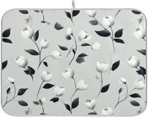 Miniatura 16 de Tapete de secado de platos de primavera naranja con flor de amapola para encimera de cocina, tapete escurridor absorbente de microfibra, tapete