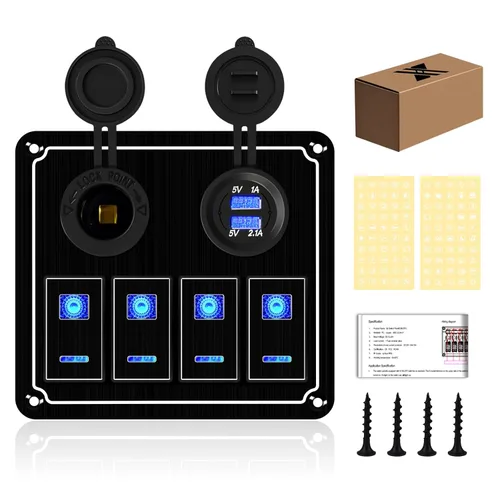 Miniatura 19 de Panel de Interruptores de Palanca Impermeable de 8 Posiciones con Cargador USB Dual y Voltímetro - Protección contra Sobrecarga para RV, Marina