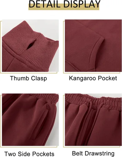 Miniatura 12 de Kissonic Conjunto deportivo de forro polar para mujer, 2 piezas, sudadera con capucha y pantalones deportivos