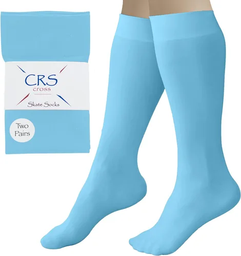 CRS Cross Calcetines de patinaje artístico 2 pares de medias altas hasta la rodilla para patines de hielo calcetines de patinaje con pies medias de