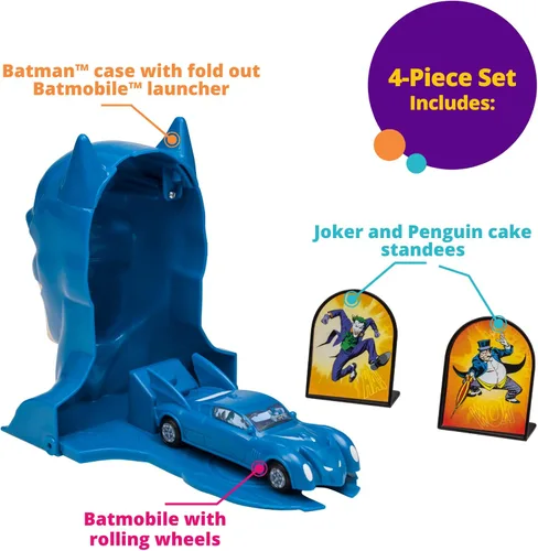 Miniatura 5 de DecoSet® Batman™ to the Rescue Cake Topper, 4 piezas de decoración para tartas, incluye estuche Batman™ con un lanzador de móvil plegable oculto