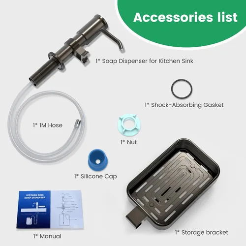Miniatura 7 de Dispensador de jabón para fregadero de cocina, bomba dispensadora de jabón de aleación de aluminio con soporte, kit de tubo de extensión de 40