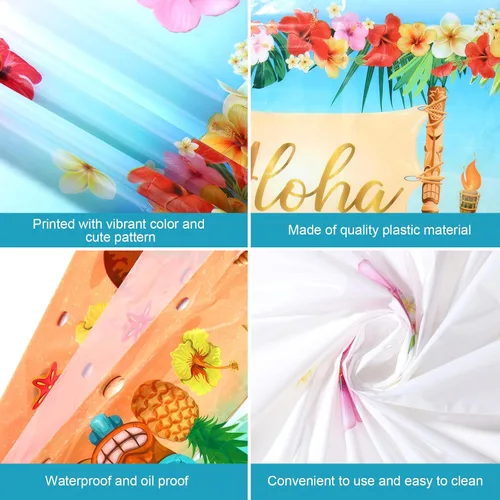 Miniatura 4 de Manteles hawaianos Luau de plástico hawaiano con flamenco hawaiano, Aloha Luau, para fiesta, Aloha y hojas de palmera tropicales, mantel de flamenco