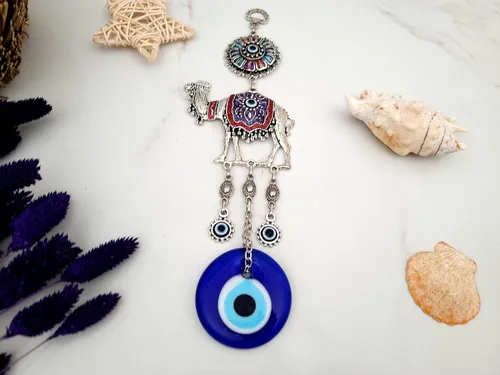Miniatura 4 de Abalorio de cristal azul con protección contra el mal de ojo, color camello, cuentas turcas de nazar, adorno colgante de pared de color camel contra