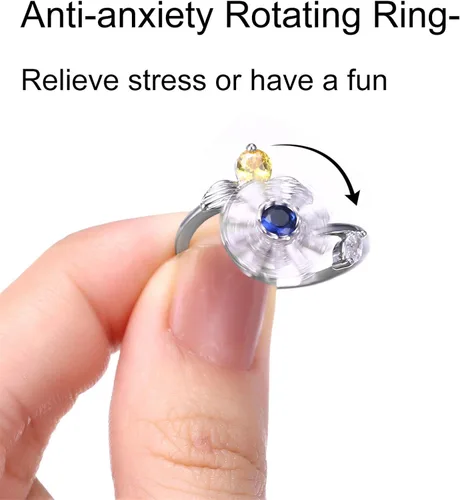 Miniatura 5 de Anillo ajustable para mujer anillo de piedra natal circonita cúbica anti ansiedad apertura de flores y abejas anillo giratorio para niña anillo