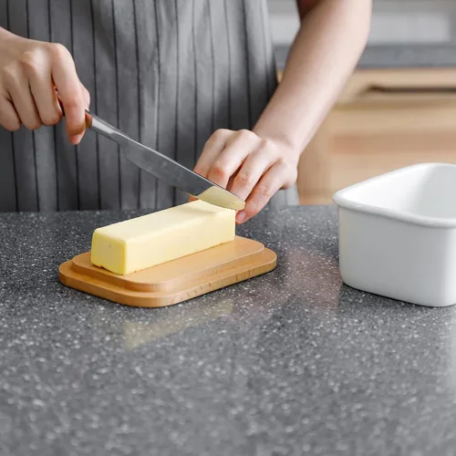 Miniatura 8 de Sweese - Mantequera de porcelana con tapa, perfecto para mantequilla de este y oeste, Blanco