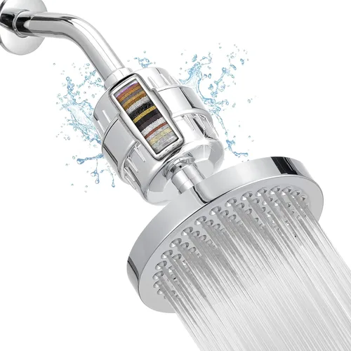Miniatura 11 de Juego de cabezal de ducha filtrado de alta presión, filtro de ducha de lluvia de 6 pulgadas para agua dura, cabezal de ducha redondo universal de 20
