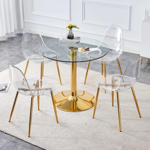Miniatura 3 de gopop Mesa de comedor de vidrio de 35 pulgadas, mesa de cocina redonda con vidrio templado de 0.3 pulgadas y patas de metal cromado dorado, fácil