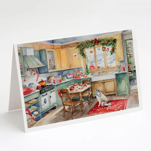 Miniatura 7 de Caroline's Treasures DAC3884GCA7P Paquete de 8 tarjetas en blanco de Navidad con galletas de husky siberiano Tarjetas de felicitación con sobres