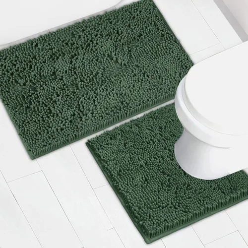 Miniatura 41 de Juego de 2 tapetes de baño de chenilla, superabsorbentes, con fuerte respaldo antideslizante de PVC, tapetes de baño para baño, peludos