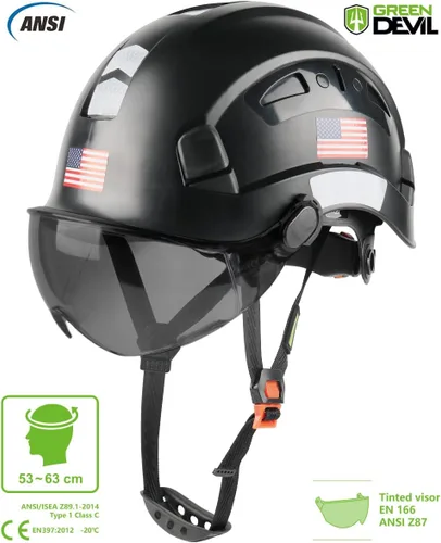 Miniatura 2 de GREEN DEVIL Casco de Seguridad Casco Duro con Visera Correa de Barbilla Ajustable Ligero Ventilado ABS Casco de Trabajo para Hombres y Mujeres Negro