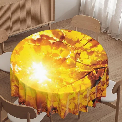 Miniatura 11 de Manteles redondos con temática de hojas de otoño, 48 pulgadas, tela impermeable, decorativo, reutilizable, lavable, a prueba de derrames, resistente