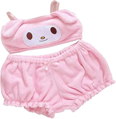 BZB Conjunto de pijama kawaii de anime para mujer traje de dormir de terciopelo dulce y encantador top tubo y pantalones cortos