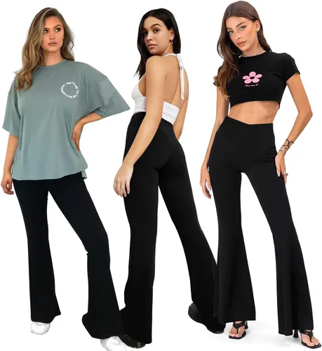 Miniatura 39 de ZOOSIXX Pantalones de yoga acampanados para mujer, leggings cruzados suaves con corte de bota