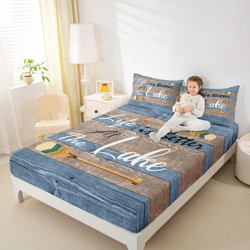 Miniatura 16 de Erosebridal Fishing Fitted Sheet Twin for Boys, Big Pike Fish Black Bed Sheets for Rustic Farmhouse Lake House Decor, Fishing Bedding Set Marine