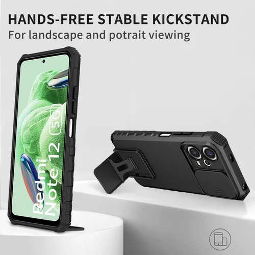 Miniatura 5 de Funda para Redmi Note 12 5G, Redmi Note 12 4G/Poco X5 5G con protector de pantalla de vidrio templado y cubierta de cámara deslizante, cubierta